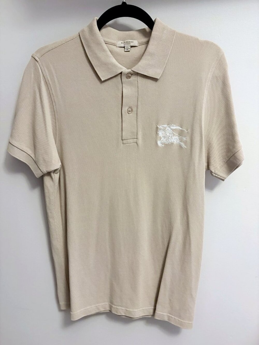 Burberry London Men's Beige Equestrian Knight Polo Shirt Size M
